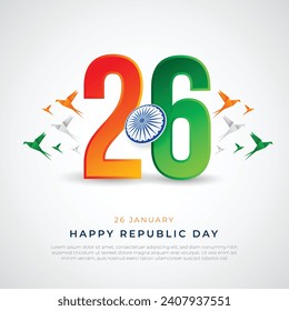 Happy Republic Day India Social Media Post and Flyer Template. 26 January - Indian Republic Day Celebration Greeting Card with Text. Minimal Republic Day Post