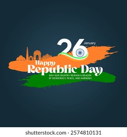 Happy Republic Day India Social Media Post and Flyer Template. 26 January - Indian Republic Day Celebration Greeting Card with Text and flag.