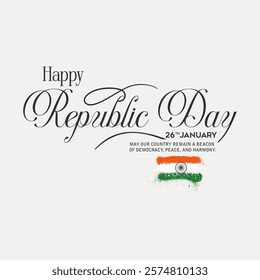 Happy Republic Day India Social Media Post and Flyer Template. 26 January - Indian Republic Day Celebration Greeting Card with Text and flag.