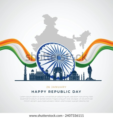 Happy Republic Day India Social Media Post and Flyer Template. 26 January - Indian Republic Day Celebration Greeting Card with Text. 