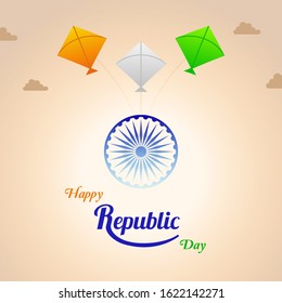 Happy Republic Day India with tricolor flag greeting vector graphic layout. 26th January template for brochure, flyer, poster, web, print media.