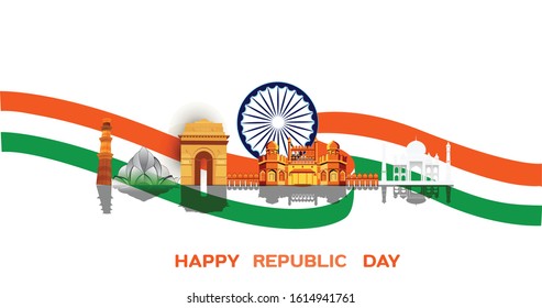 Happy Republic day India, Vector illustration, Flyer design for 26 January.
