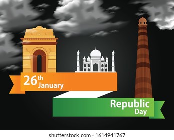 Happy Republic day India, Vector illustration, Flyer design for 26 January.