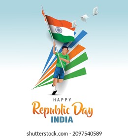 happy republic day India. vector illustration design of Indian man with flag. poster, banner , template design