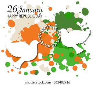 Happy Republic Day (India) vector illustration with pigeons. Flat design style national holiday watercolor background. Indian template for postcard, invitation card, print. 