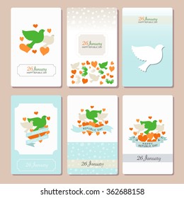 Happy Republic Day (India) vector illustration with pigeons. Flat design style national holiday watercolor background. Indian template for postcard, invitation card, print. 