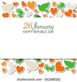 Happy Republic Day (India) vector illustration with pigeons. Flat design style national holiday watercolor background. Indian template for postcard, invitation card, print. 