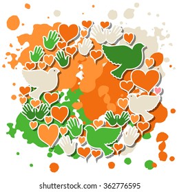 Happy Republic Day (India) vector illustration with pigeons. Flat design style national holiday watercolor background. Indian template for postcard, invitation card, print. 