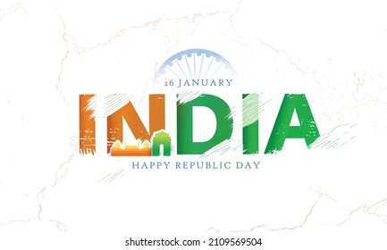 Happy Republic Day of India(26January)Typography Vector with National Flag colours for Happy Indian Republic Day celebration.
