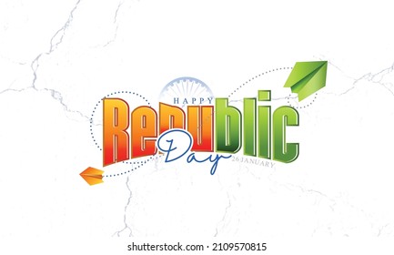Happy Republic Day of India(26January)Typography Vector with National Flag colours for Happy Indian Republic Day celebration.
