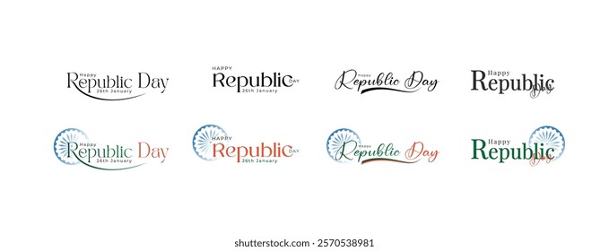 Happy Republic Day of India(26January)Typography Vector set for Social Media Post, Web Benner, Status Wishes, Cover, Banner. Vector Template.
