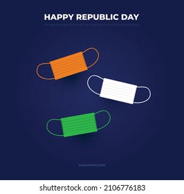 Happy Republic Day India.Indian Republic Day concept with Tri color masks. Wear mask and stay safe creative concept.