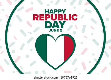 Happy Republic Day in Italy. June 2. Holiday concept. Template for background, banner, card, poster with text inscription. Vector EPS10 illustration