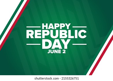 Happy Republic Day in Italy. June 2. Holiday concept. Template for background, banner, card, poster with text inscription. Vector EPS10 illustration