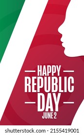 Happy Republic Day in Italy. June 2. Holiday concept. Template for background, banner, card, poster with text inscription. Vector EPS10 illustration