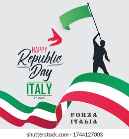 Happy Republic Day Italy vector art. 2nd June Republic Day vector art with a man waving Italy flag.