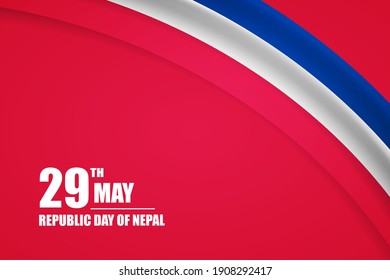 Happy republic day of Nepal country with tricolor curve flag and typography background