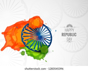 Happy Republic Day poster, or greeting card design, background with text 26 January, Indian flag, - Vector