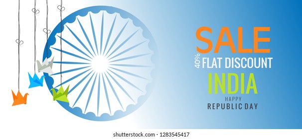 Happy Republic Day poster, or greeting card design, background with text 26 January, Indian flag, - Vector