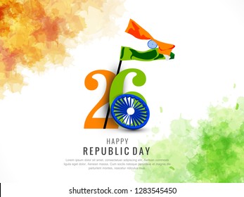 Happy Republic Day poster, or greeting card design, background with text 26 January, Indian flag, - Vector