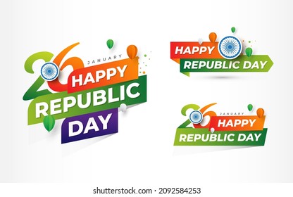 Happy Republic Day Sticker Banner Design Template Set