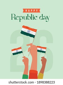 Happy Republic Day text with Indian flag with people hands vector template design for website banner
