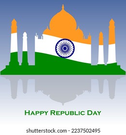 happy republic day text with taj mahal as a background