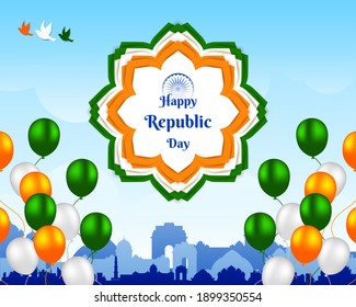 Happy Republic Day tricolor greeting origami paper style. Decorative Indian flag elements for national festival.