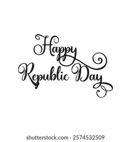 Happy Republic Day Typography with 26 Januaray Text. Hand drawn modern vector calligraphy. Holiday design for greeting card and Social Media Cover. Vector illustration. EPS 10 AI