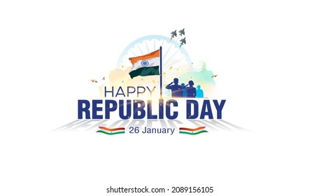 happy Republic day, Typography Design and Indian people celebrating Republic day