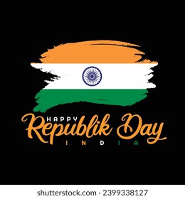 Happy Republic Day  Vector Design Illustration. Calligraphic Typography Text with texture brush grunge Tri Color Indian Flag Background Design, Greeting Card, Cover, Poster, Banner, Advertising, 