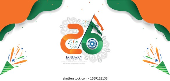 Happy Republic Day, Vector Illustration Of Republic Day India, Banner Design Of 26 January