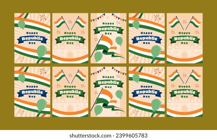 happy republic day vector illustration flat design set