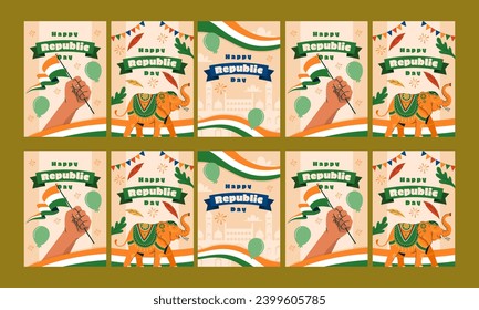 happy republic day vector illustration flat design set