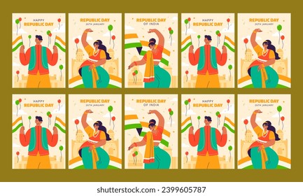 happy republic day vector illustration flat design set