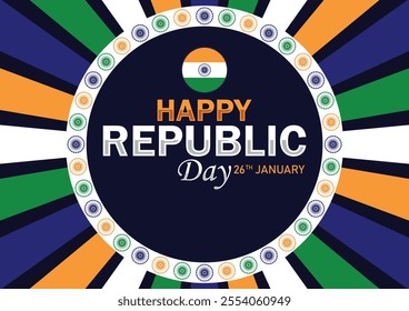 Happy Republic Day Vector illustration. 26 January. Holiday concept. Template for background, banner, card, poster with text inscription. 