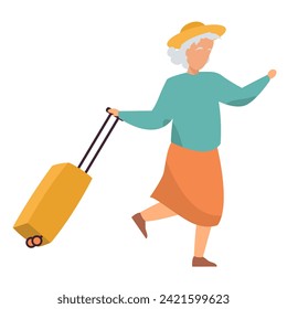 happy retired granny on vacation with her suitcase