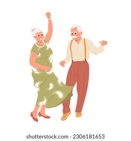 Happy retired people character senior pensioners dancing together having dating loving relations