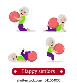 Happy retired people. Healthy lifestyle. Vector illustration of seniors in sport.
