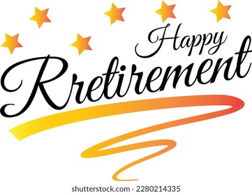 Happy Retirement card. Beautiful greeting banner poster calligraphy inscription black text word gold ribbon. Hand drawn design. Handwritten modern brush lettering white background isolated vector