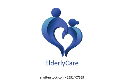 Happy Retirement For Elderly People Nursing Home. Love Symbol Elderly Home Care Logo