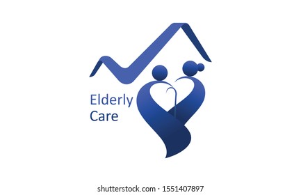 Happy Retirement For Elderly People Nursing Home. Love Symbol Elderly Home Care Logo