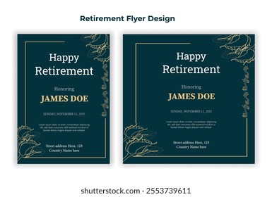 Happy Retirement Flyer Design, Confetti, pension, frame, Social media post design, celebration, bohemian, traditional, invitation, flier, greeting card, senior, vector, holiday, retire, boho, ballon