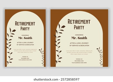 Happy Retirement Flyer: Vintage, Traditional, Boho, and Modern Designs. Celebration Brochure with Clean, Fresh, Natural Aesthetics. Festive, Elder-Friendly, Print-Ready Vector Illustration Templates.