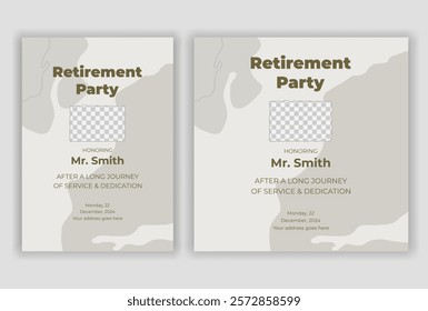 Happy Retirement Flyer: Vintage, Traditional, Boho, and Modern Designs. Celebration Brochure with Clean, Fresh, Natural Aesthetics. Festive, Elder-Friendly, Print-Ready Vector Illustration Templates.