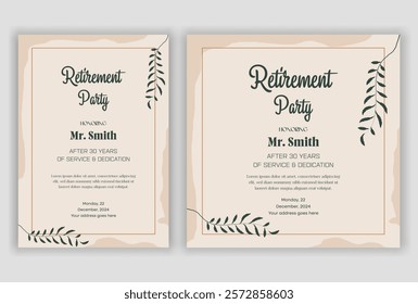 Happy Retirement Flyer: Vintage, Traditional, Boho, and Modern Designs. Celebration Brochure with Clean, Fresh, Natural Aesthetics. Festive, Elder-Friendly, Print-Ready Vector Illustration Templates.