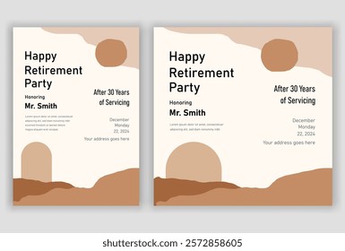 Happy Retirement Flyer: Vintage, Traditional, Boho, and Modern Designs. Celebration Brochure with Clean, Fresh, Natural Aesthetics. Festive, Elder-Friendly, Print-Ready Vector Illustration Templates.