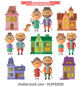 Happy Retirement Grandparents House Dog Vector Stock Vector (Royalty ...