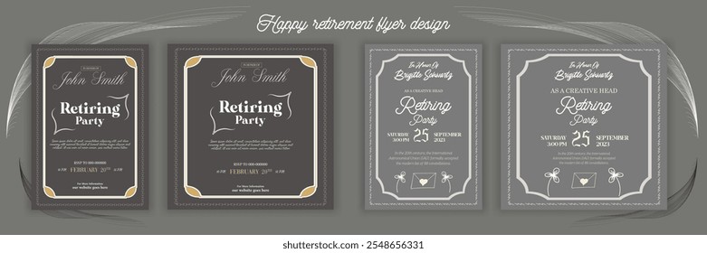 Happy retirement party flyer, brochure, social media post, congratulations, smile, festive, cool, chill, peace, savings, retire, ribbon, collection, vector, traditional templates.02