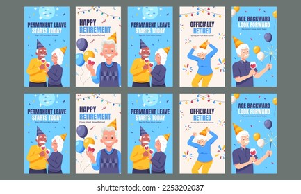 happy retirement party social media stories vector flat design